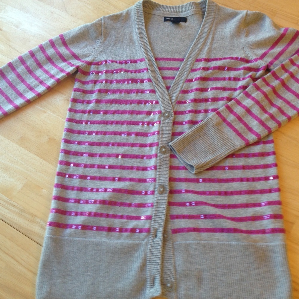 Kids Pink and Grey Striped Cardigan with sequins